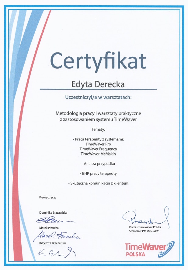 Certyfikat TimeWaver Edyta Derecka
